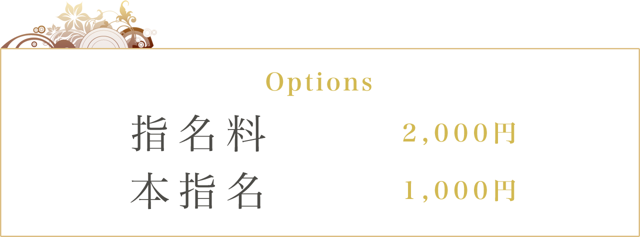 Options 指名料:2000円 本指名:1000円